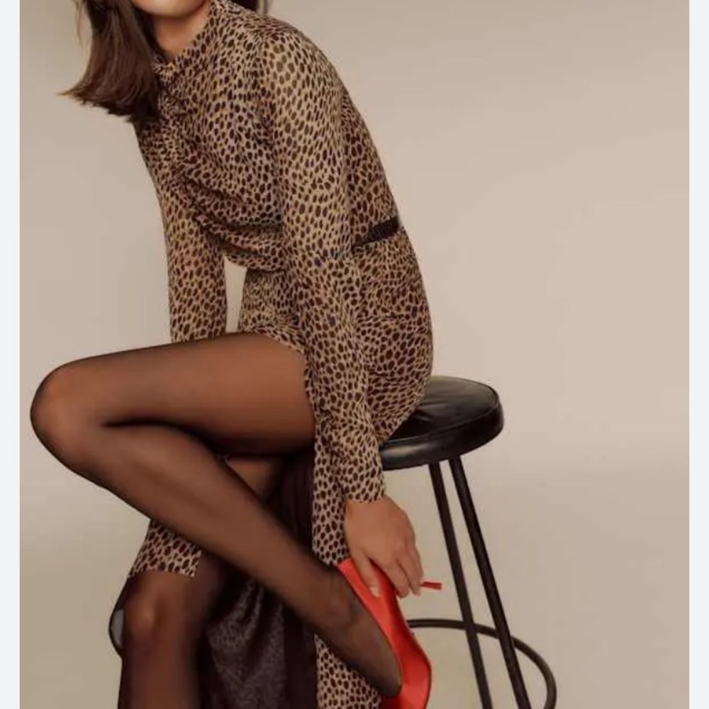 Reformation Tilda Dress in Catnip Midi Maxi Animal Print High Neck Side Slit 8